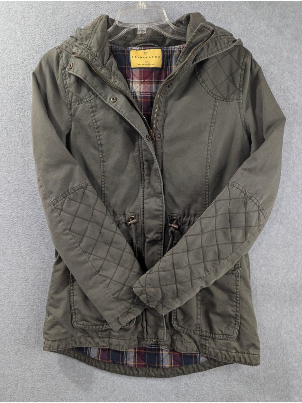 Prince & Fox Jacket Juniors Small Green Hooded Quilted Plaid Lined Anorak Coat